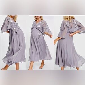 ASOS DESIGN Maternity Blouson Embroidered Maxi Dress w/Cape Back Size 10~New